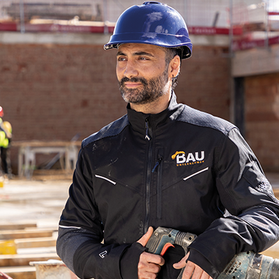 construction, hard hat, jacket, workwear, beard man