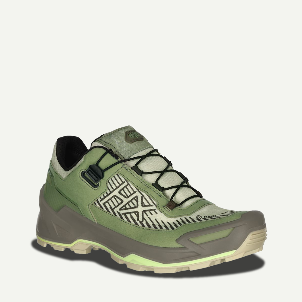 Sneaker, Hiking shoe, Green, Lace-up, Patterned panel