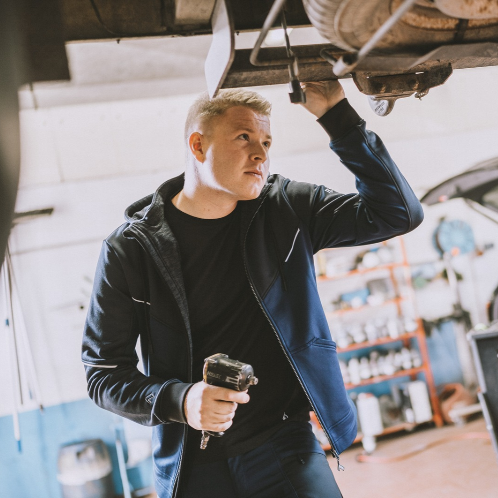 Sweatjacke, Dunkelblau, Reißverschluss, Kapuze, Kontrastdetails