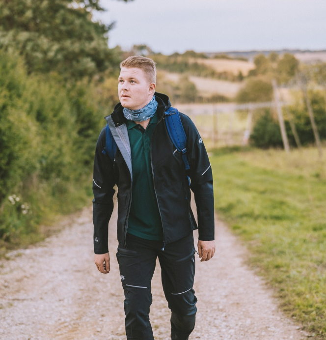 Joggingjacke, Softshelljacke, Rucksack, Bandana, Outdoor-Bekleidung
